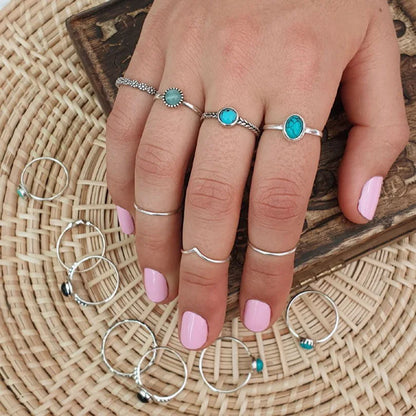 1pc Boho Turquoise Ring Stainless Steel Light Blue Gemstone Silver Adjustable Ring