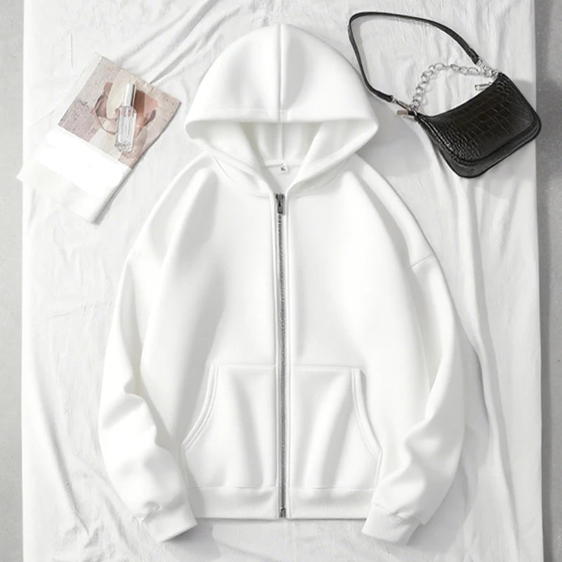 Casual Zipper Hooded Sweatshirts in Grey, Black and White