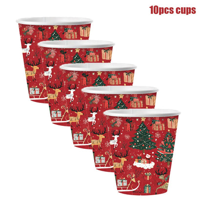 Christmas Reindeer and Trees Disposable Tableware Set, Plates, Cups, Straws, Napkins