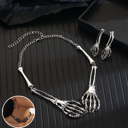 Halloween Skeleton Jewelry Gothic Skeleton Hands Choker and Earrings Set