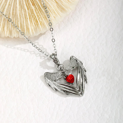 Gothic Punk Bat Wings and Heart Shaped Resin Pendant Necklace