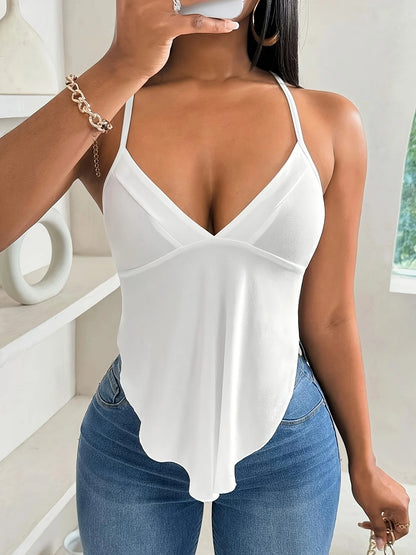 Sizes to 5XL Halter Top ties across back, tight at top, loose at bottom In Brown and White