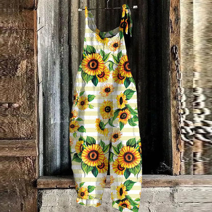 Sunflower Pattern Jumpsuits Casual Loose, Shoulder string ties; Variety of patterns