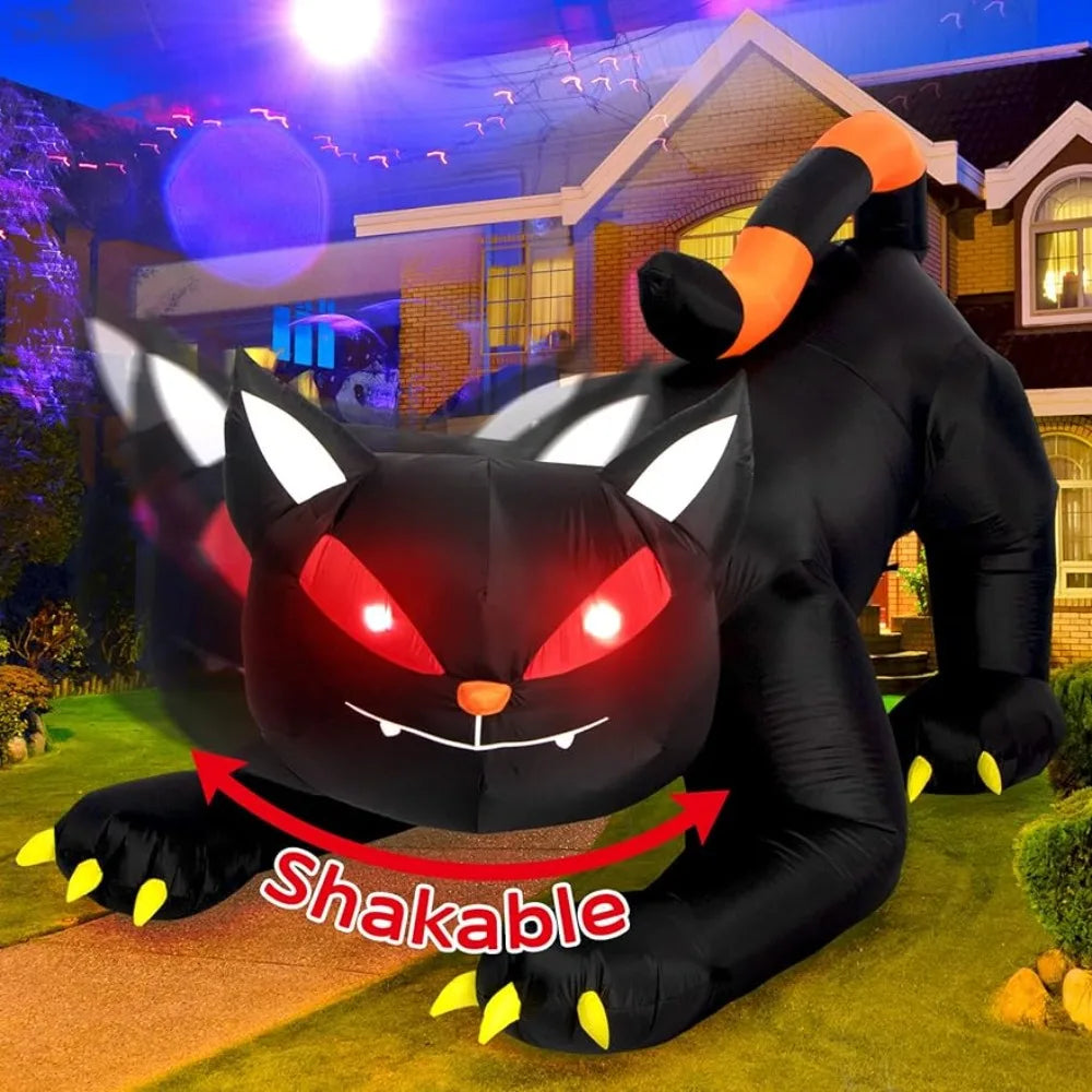 Halloween Inflatable 1.8m Black Cat, Moves His Head,  LED Lights Indoor or Outdoor Air-blown Decoration