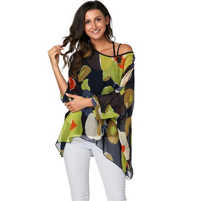 50 patterns to choose from, Plus Size, Boho Batwing Casual Sheer Chiffon Summer Top