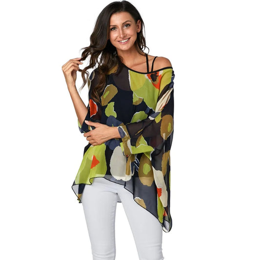 50 patterns to choose from, Plus Size, Boho Batwing Casual Sheer Chiffon Summer Top