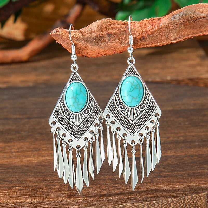 Vintage Tibetan Silver Geometric Turquoise Drop Dangle Earrings. 34 Variations