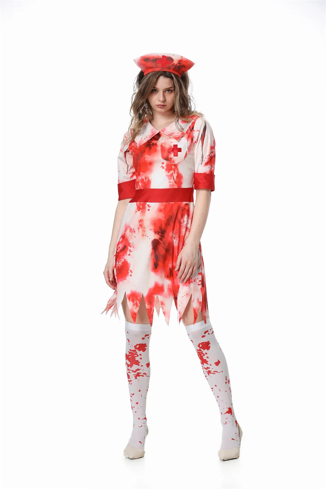 Halloween Scary Nurse Costumes Adult, Horror Bloody Printed Nurse Costume