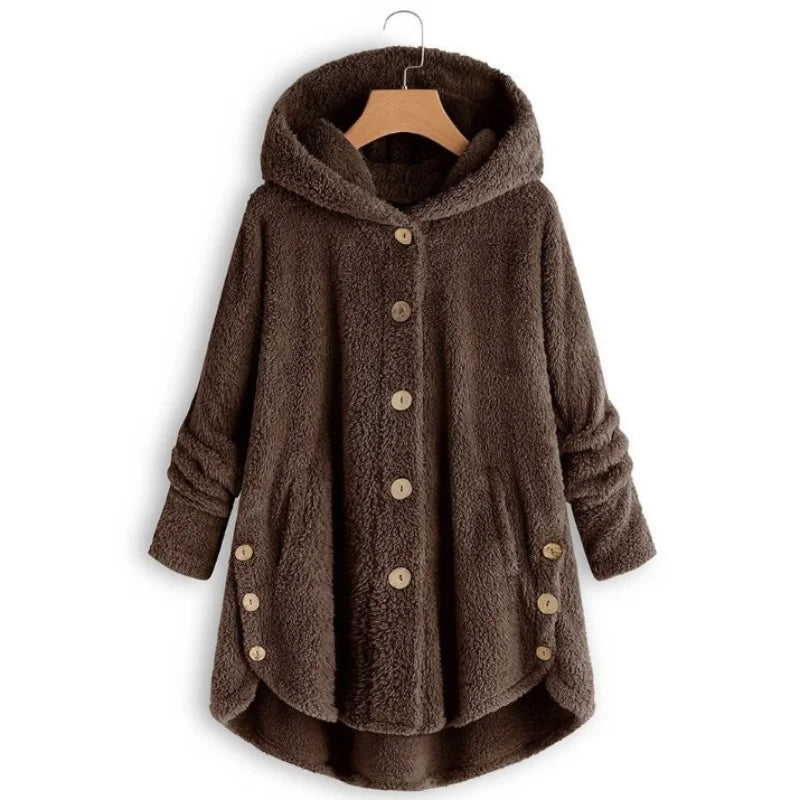 Winter Button Coat, Loose, Hooded, Plush Coat in 6 Colors