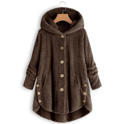 Winter Button Coat, Loose, Hooded, Plush Coat in 6 Colors