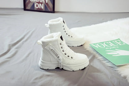 Short Snow Boots, Anti‑Slip, Warm Fur Lined, Lace-Up Casual Ankle Boots, Come in Black, White, Tan