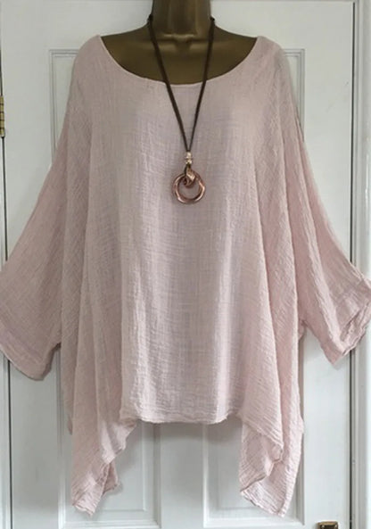 Batwing Sleeves Solid Color Loose O-Neck 3/4 Sleeve Casual in 7 Colors
