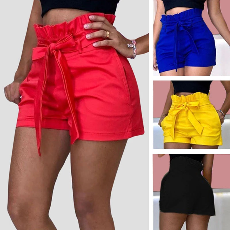 Sizes to 3XL High Waist Loose Casual Shorts with Pockets, Elastic Waist and Waist Sash