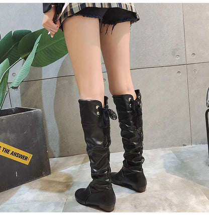 Knee High Boots, in Red, Black, and White, Tall Boots with Low Heel