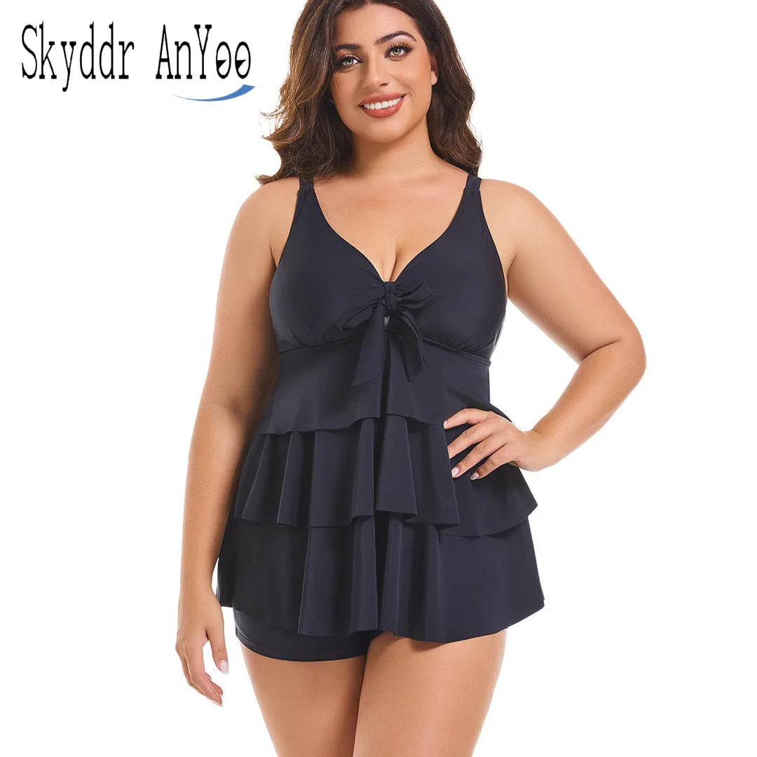 Sizes to 6XL Two Piece Set Tankini Swimsuits Ruffle Tops And High Waisted Shorts
