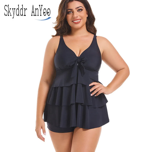 Sizes to 6XL Two Piece Set Tankini Swimsuits Ruffle Tops And High Waisted Shorts