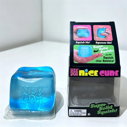 Needoh Nice Clear Cube, Solid Squishy Stress Relief, Squeeze Fidget Toy, Slow Rebound