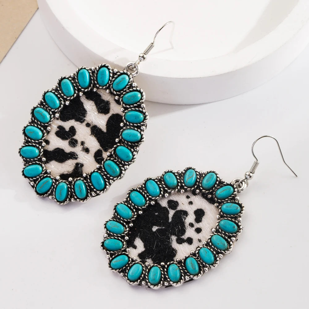 Retro Bohemian Turquoise and Leather Earrings