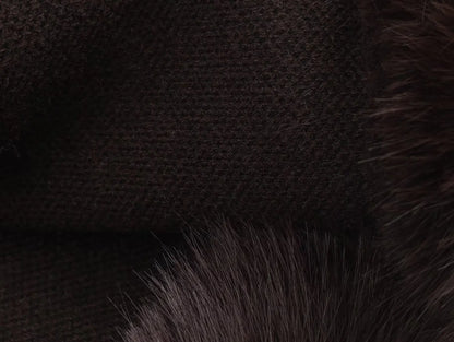 Chic Faux Fur Edged Cape High Collar Casual Loose Knitted