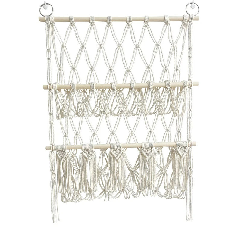 Boho Hand-woven Storage Hammock Rack Ideal for Children's Room Plush Toy Storage Display Shelf Home Decor Organizer Mesh Wall Art Tapestry