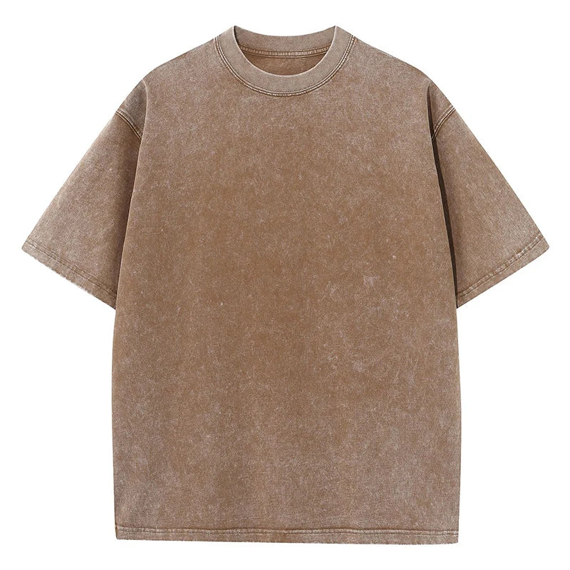 Cotton Washed T-shirt Casual Vintage Short Sleeve