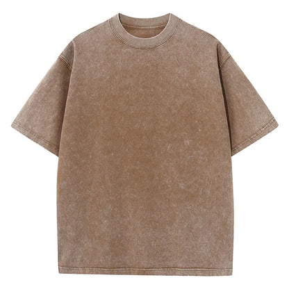 Cotton Washed T-shirt Casual Vintage Short Sleeve