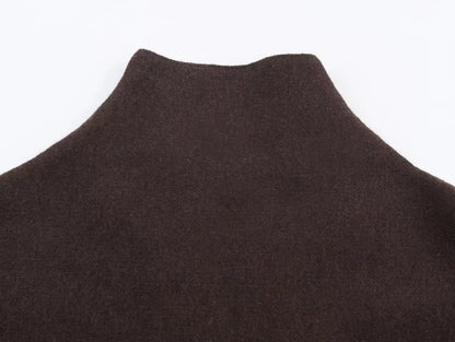 Chic Faux Fur Edged Cape High Collar Casual Loose Knitted
