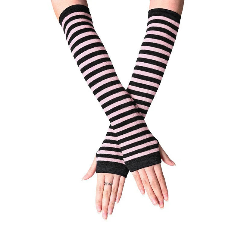 Winter Warm Long Sleeve Gloves Fingerless Stripe Knitted Elbow Elastic Outdoor Fashion Warm Wrist and Arm Glove in 8 colors