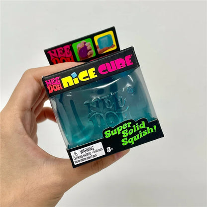 Needoh Nice Clear Cube, Solid Squishy Stress Relief, Squeeze Fidget Toy, Slow Rebound