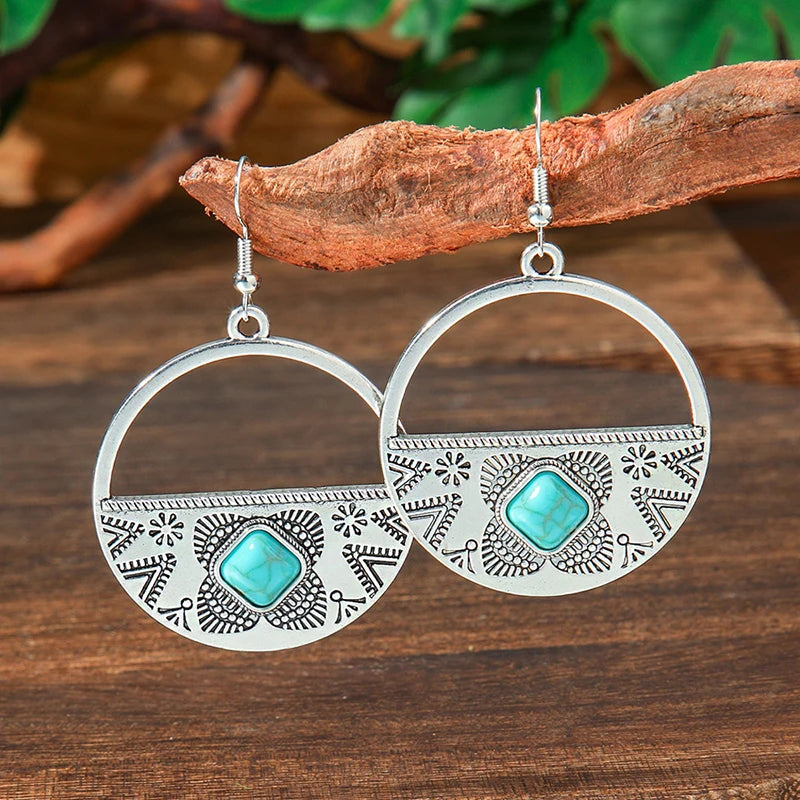 Vintage Tibetan Silver Geometric Turquoise Drop Dangle Earrings. 34 Variations