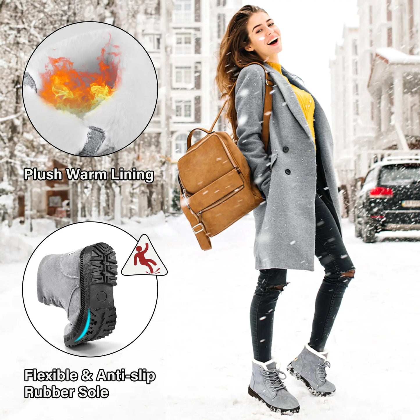 Crestar Winter Snow Boots for Women Warm Fur Lined, Ankle Boots, Lace Up, Non-Slip in Dark and Light Blue, Khaki, Red, and Black
