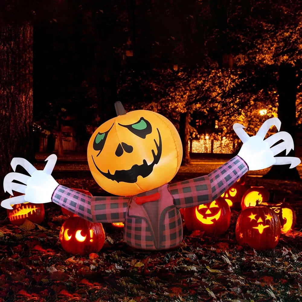 Inflatable 1.2M Halloween Pumpkin Wearing a Checkered Shirt