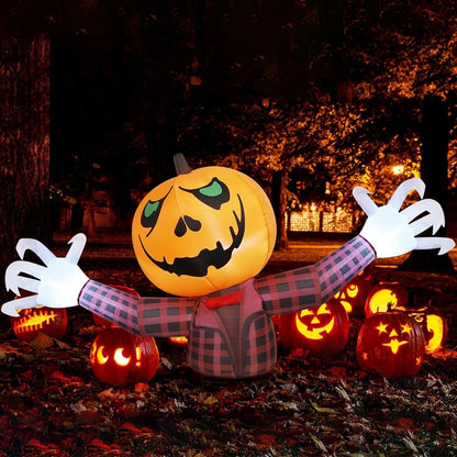 Inflatable 1.2M Halloween Pumpkin Wearing a Checkered Shirt