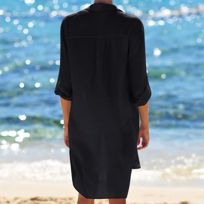 Cotton Tunic for Beach Swimsuit Cover-up or a Long, Thin Blouse in Dark Blue, White, Teal, or Black
