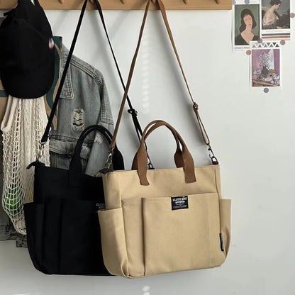 Urban Minimalist Large Capacity Horizontal Canvas Double and Single Straps