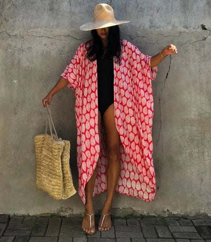 Women's Plus Size Long Cover-up Tie Front Beachwear