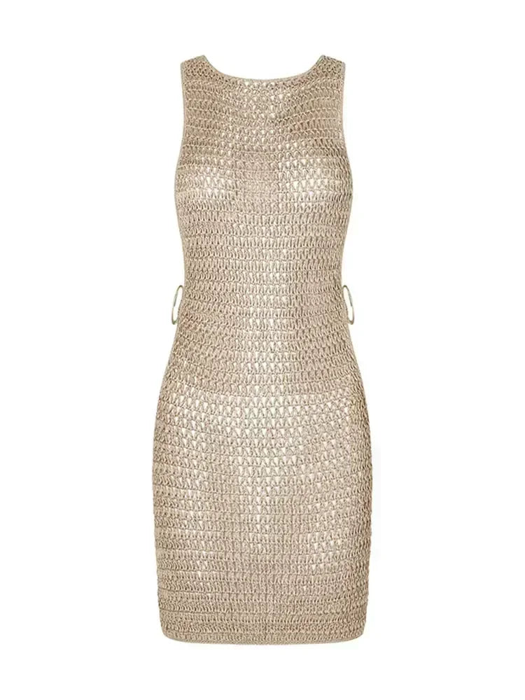 Short Dress, Loosely Crocheted with Open Sides Cover-Up