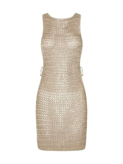 Short Dress, Loosely Crocheted with Open Sides Cover-Up