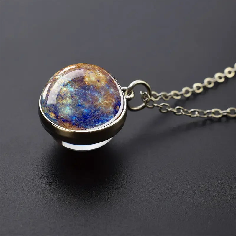 Double-Sided Galaxy Planet Glass Ball Pendant Necklace Sun Earth Moon Mars Galaxy Necklaces