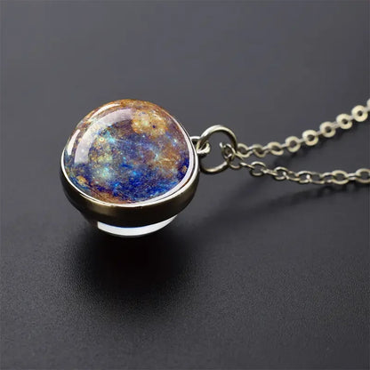 Double-Sided Galaxy Planet Glass Ball Pendant Necklace Sun Earth Moon Mars Galaxy Necklaces
