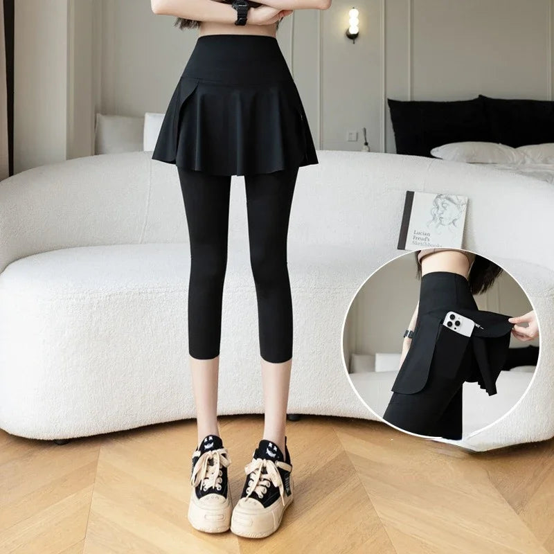 Sizes to 3XL Appearance of Two Items: Skirt over Shorts with Pocket