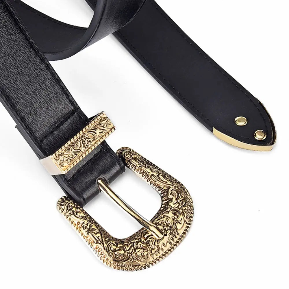 Vintage Carved Needle Buckle Belt PU Leather Belt