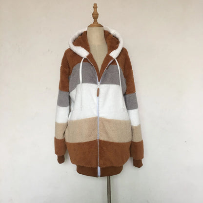 Oversized Warm Plush Jacket with Pockets, Hood, and Zipper Front, Loose, Cozy Fit. comes in 10 Colors