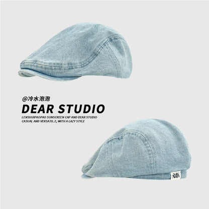 Quality Retro Pre-Washed Denim Beret Versatile Good Face-forward Hat