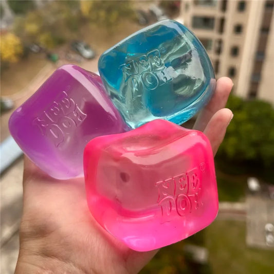 Needoh Nice Clear Cube, Solid Squishy Stress Relief, Squeeze Fidget Toy, Slow Rebound