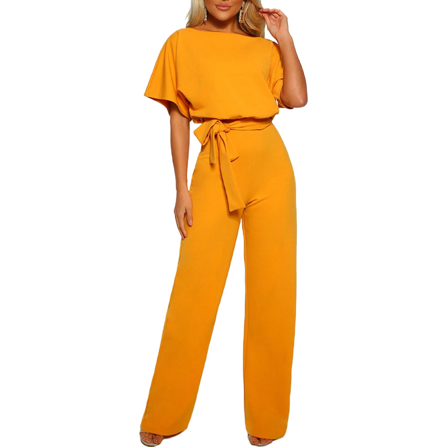 Elegant jumpsuit, Short Sleeves, Tie-waist