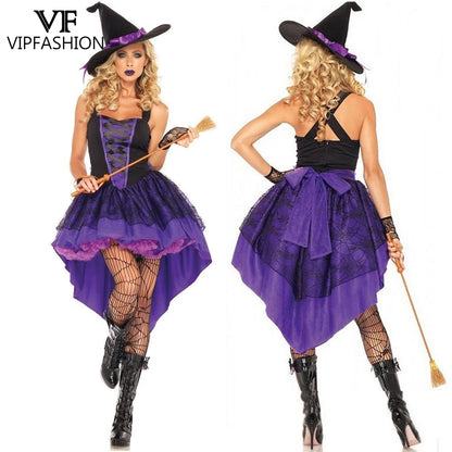 Adult Halloween Witch Purple Dress Costume