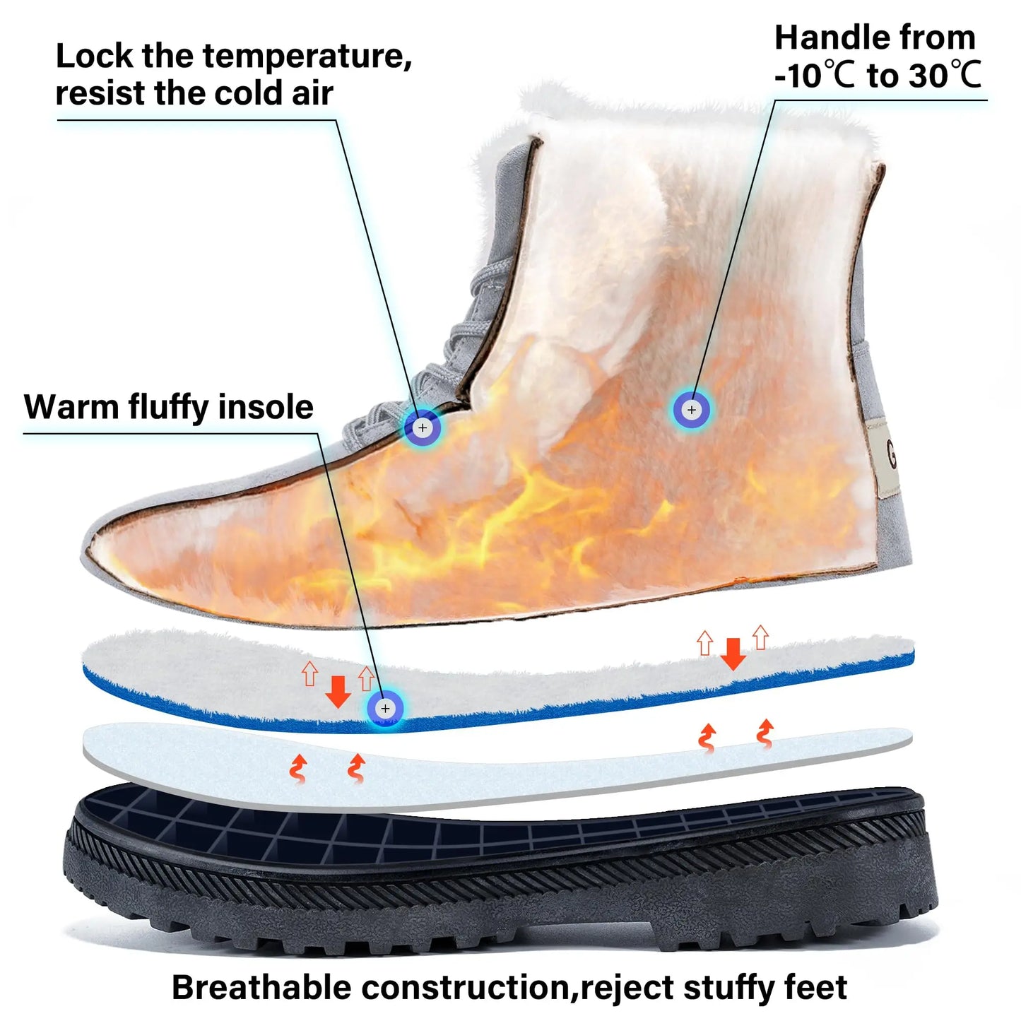 Crestar Winter Snow Boots for Women Warm Fur Lined, Ankle Boots, Lace Up, Non-Slip in Dark and Light Blue, Khaki, Red, and Black