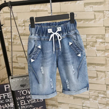 Denim Shorts Up to 5XL,  knee length, pockets, stretch waist