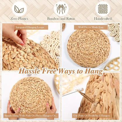7pcs/set Bohemian Hand-Woven Hanging Straw Wall Decor
